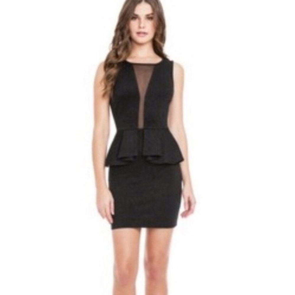 Guess elegant peplum waist black dress V mesh